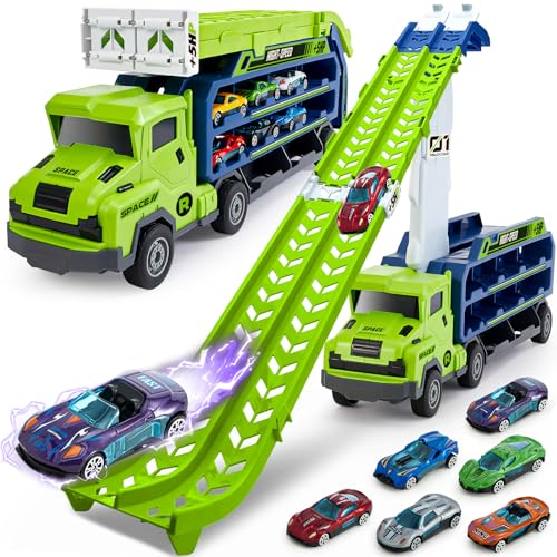 Tacobear Transporter Truck Spielzeugautos für Jungen ab 3 4 5 6-12 Jahren, 3 in 1 Folding Track Auto Spielzeug mit 6 Rennautos, LKW Spielzeug Transporter Fahrzeug Spielzeug Geschenk für Kinder von Tacobear