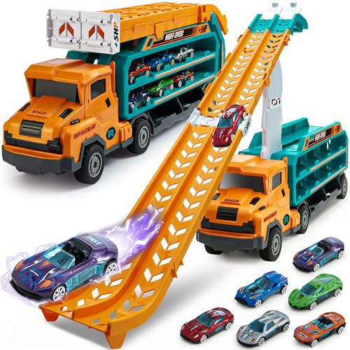Tacobear Transporter Truck Spielzeugautos für Jungen ab 3 4 5 6-12 Jahren, 3 in 1 Folding Track Auto Spielzeug mit 6 Rennautos, LKW Spielzeug Transporter Fahrzeug Spielzeug Geschenk für Kinder von Tacobear