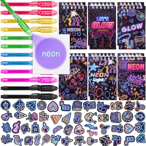 Tacobear UV Stift und Notizbuch 74 STK. Neon Mitgebsel Kindergeburtstag Jungen & Mädchen Mini Spirale Notizblöcke Zauberstifte Kinder Für Leuchtend Party Give Aways Kindergeburtstag Gastgeschenke von Tacobear