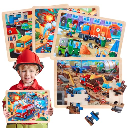 Bodenpuzzle ab 3 4 5 6, 4 Set Holz Puzzle 24 Teile Kinder, Kinderspiele ab 4 5 Jahre Baufahrzeug Fahrzeugen Urban Transport Kinderpuzzle, Spielzeug für Jungen und Mädchen mit Geschenkbox Bodenpuzzle ab 3 4 5 6, 4 Set Holz Puzzle 24 Teile Kinder, Kinderspiele ab 4 5 Jahre Baufahrzeug Fahrzeugen Urban Transport Kinderpuzzle, Spielzeug für Jungen und Mädchen mit Geschenkbox von Tacopet