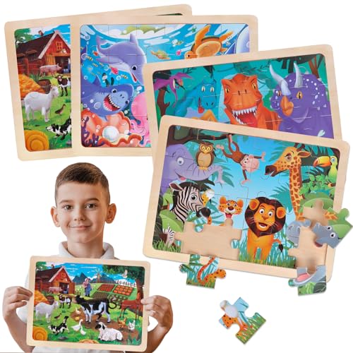 Puzzle ab 3 4 5 6 Jahre, 4 * 24 Stück Holzpuzzles Spielzeug für Jungen Mädchen, Holz Puzzle Kinder Dinosaurier Bauernhof Tiere Meereswelt, Bodenpuzzle Montessori Kinderspielzeug für Geschenk Puzzle ab 3 4 5 6 Jahre, 4 * 24 Stück Holzpuzzles Spielzeug für Jungen Mädchen, Holz Puzzle Kinder Dinosaurier Bauernhof Tiere Meereswelt, Bodenpuzzle Montessori Kinderspielzeug für Geschenk von Tacopet