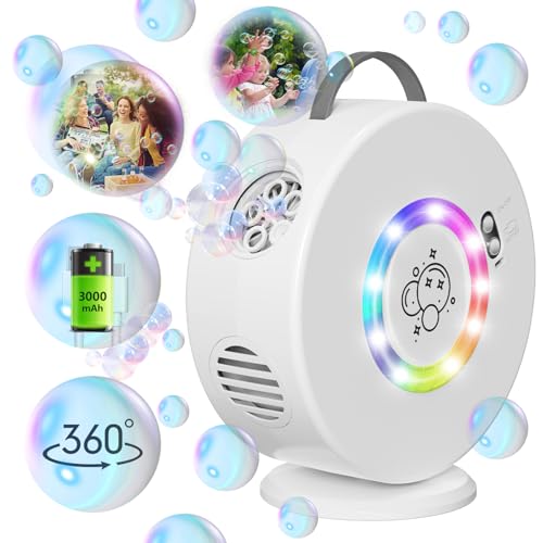 Automatische Seifenblasenmaschine 90°/360°Drehbar Seifenblasen Maschine Blasenmacher 10,000+ /Min mit LED Wiederaufladbar Seifenblasenmaschine für Kinder Spielzeug für Geburtstag Freien Hochzeiten von Tacopet