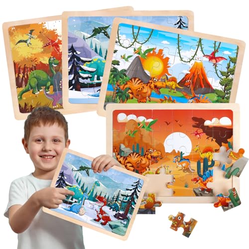 Puzzle für Kinder ab 3 4 5 6 Jahre, Kinderpuzzle Dinosaurier, 4 Holz Puzzles *24 Stück Dino Holzpuzzle, Montessori Vorschule Lehrreiches Spielzeug, Geschenke für Kinder Mädchen ab 3 von Tacopet