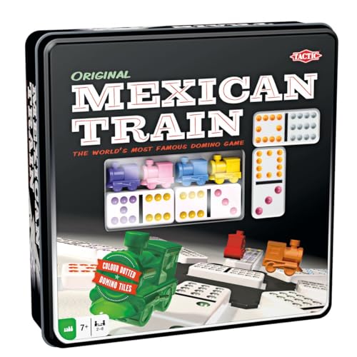 Tactic - 54005 - Mexican Train - 91 Dominoes - 8 Spieler - Metallbox (sortiert) von Tactic
