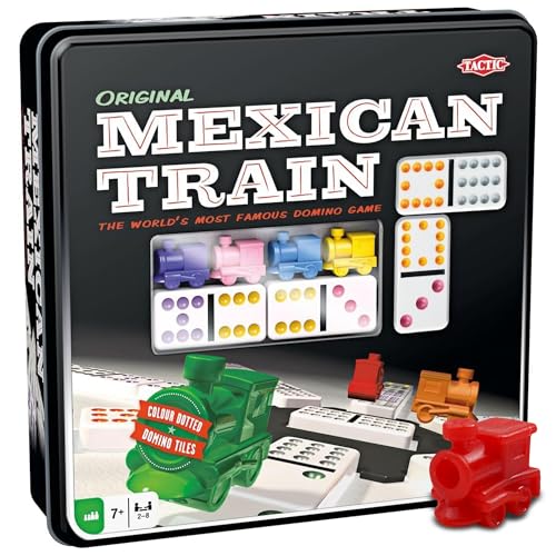 Tactic - 54005 - Mexican Train - 91 Dominoes - 8 Spieler - Metallbox (sortiert) von Tactic