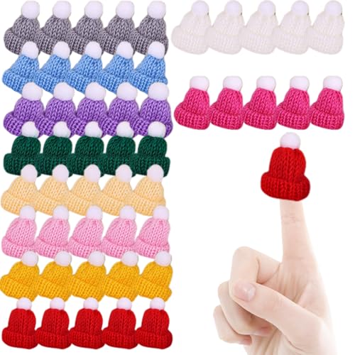 Tadoiooy Mini Santa Hats, 50 Prozent farbenfrohe Strickhüte, 1, 4x1.6 Weiche Fade-resistente winzige DIY-Puppe für Handwerkskunstprojekte Schmuck zu Weihnachtsdekor, Weihnachtsdekorationen von Tadoiooy