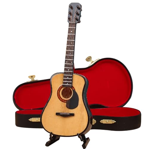 Tadoiooy Miniatur Dinge, Gitarrendekoration, Mini Gitarre, 3,9 Zoll winzige Gitarren Holz Miniatur Gitarre mit Stand und Koffer Sammelspielzeuggitarre für Dollhouse Home Decor Style11 von Tadoiooy