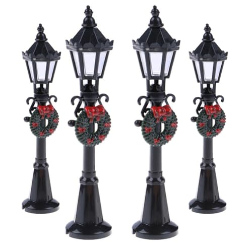 Tadoiooy Wichtel Zubehör,Puppenhaus Zubehör, Dolls House Accessoires, Mini Street Light Model Weihnachten Lampe Post Dollhouse Pathway Lantern Beleuchtung für Fairy Garden 4 PCs von Tadoiooy