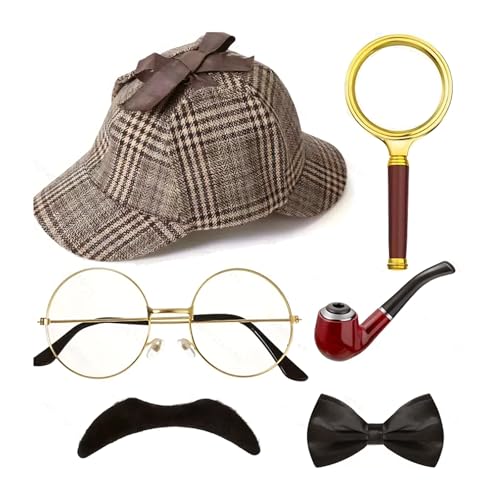 Detektiv Kostüm Zubehör Set,Detektiv Kostüm Accessoires,Detektiv Cosplay Kostüm Zubehör,Detektiv Cosplay Requisiten Mit Braunem Detektiv Hut Lupenbrille Brille Fake Schnurrbart Für Dress up Party Detektiv Kostüm Zubehör Set,Detektiv Kostüm Accessoires,Detektiv Cosplay Kostüm Zubehör,Detektiv Cosplay Requisiten Mit Braunem Detektiv Hut Lupenbrille Brille Fake Schnurrbart Für Dress up Party von Tadpolez