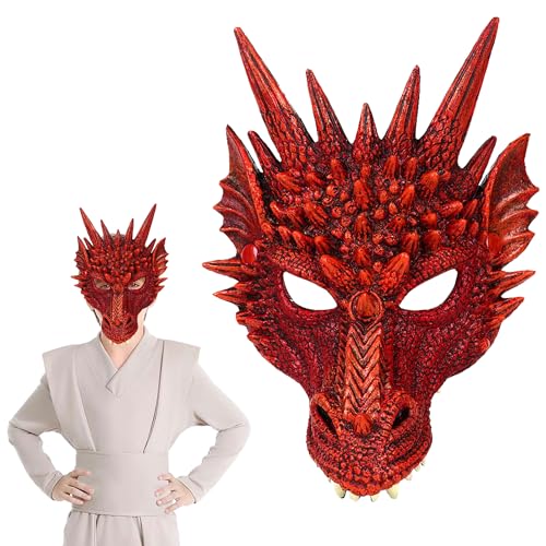 Taechalingo Kostüm Drache,Drachenkostüm Kind,Maske Drache Erwachsene,Halloween Drachen Maske,Halloween Dragon Set,Dinosaurier Cosplay Set für Kinder Jungen Mädchen Halloween Party Karneval von Taechalingo