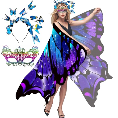 Taechalingo Schmetterling Kostüm Damen,Schmetterling Kostüm Erwachsene,Schmetterling Umhang Damen,Verkleidung Schmetterling Damen,Karneval Kostüm Damen,Faschingskostüme Damen von Taechalingo