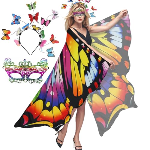 Taechalingo Schmetterling Kostüm Damen,Schmetterling Kostüm Erwachsene,Karneval Kostüm Damen,Faschingskostüme Damen,Faschingskostüme Zubehör,Schmetterling Flügel Umhang von Taechalingo