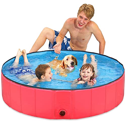 Taeku Hundepool für Große Kleine Hunde, Faltbare Haustier Planschbecken PVC rutschfest Pools Verschleißfest Schwimmbecken Hundebadewanne (Rot 160 * 30) von Taeku