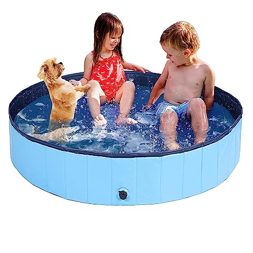 Taeku Hundepool für Große Kleine Hunde, Faltbare Haustier Planschbecken PVC rutschfest Pools Verschleißfest Schwimmbecken Hundebadewanne (Bleu 80 * 30cm) von Taeku