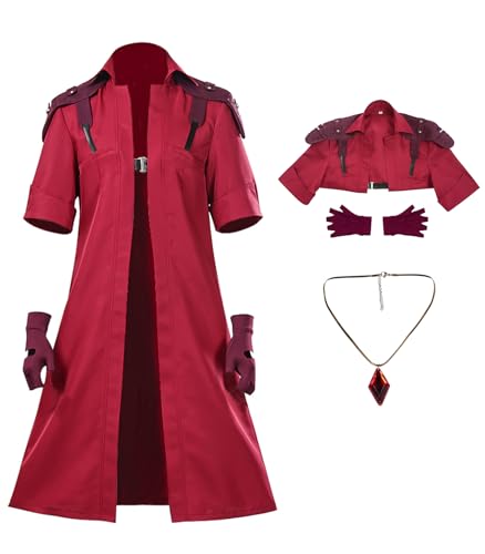 Taeyue Devil Rote Trenchcoat Handschuhe Halskette Set DMC Outfit Cosplay Kostüm Outfits Halloween Karnevals Anzug Herren (Rot, 3XL) von Taeyue