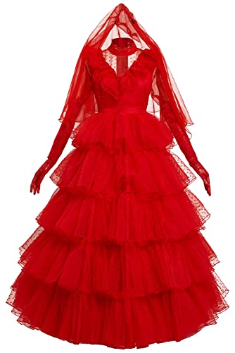 Taeyue Lydia Deetz Kostüm Damen Beetle Lydia Cosplay Rotes Brautkleid Abendkleid Halloween Karneval Outfits Set Erwachsene, XXL Taeyue Lydia Deetz Kostüm Damen Beetle Lydia Cosplay Rotes Brautkleid Abendkleid Halloween Karneval Outfits Set Erwachsene, XXL von Taeyue