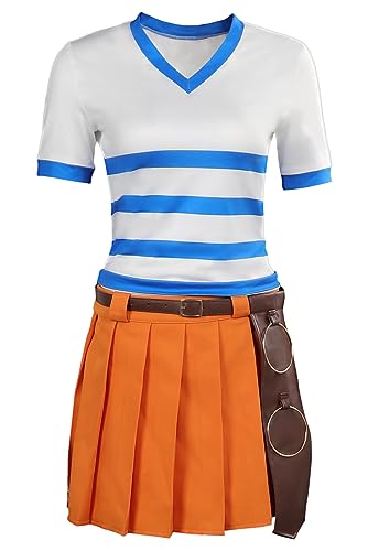 Taeyue Nami Kostüm Damen Nami Cosplay Gestreifte Top Rock Gürtel Outfits Film Echte Version Halloween Karneval Party Anzug, L von Taeyue