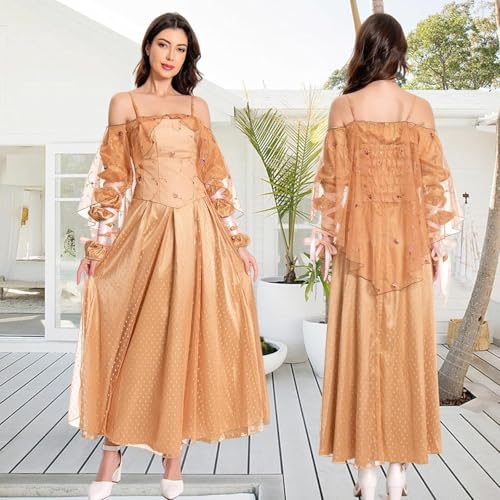 Taeyue Padme Amidala Kleid Frauen Cosplay Kostüm Padme Gelb Kleid Halloween Party Outfits Set für Erwachsene, L von Taeyue