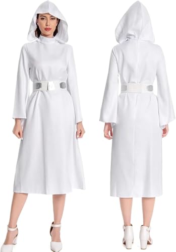 Taeyue Prinzessin Leia Cosplay Kostüm Leia Kleid Damen Kapuze Kleider Gürtel Outfit Halloween Anzug für Erwachsene, XXL von Taeyue