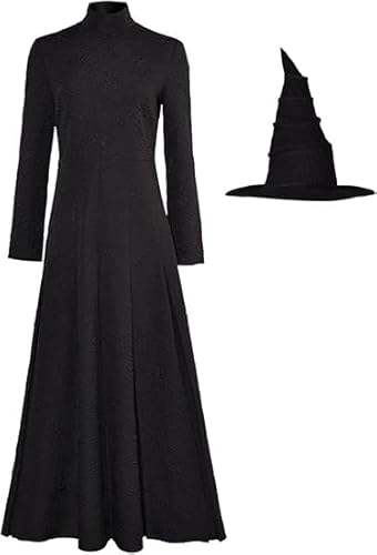 Taeyue Witch Elphaba Kostüm Damen Halloween Karneval Outfits Elphaba Cosplay Langarm Schwarzes Kleid Hut Set Erwachsene, S Taeyue Witch Elphaba Kostüm Damen Halloween Karneval Outfits Elphaba Cosplay Langarm Schwarzes Kleid Hut Set Erwachsene, S von Taeyue