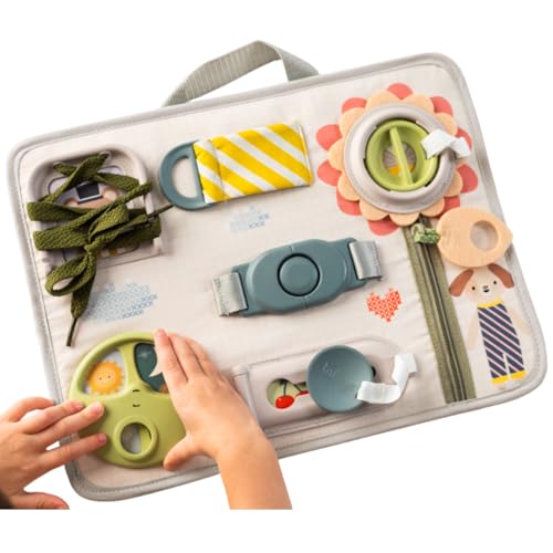 Taf Toys Aktivität Snap n Learn Busy Board Montessori Spielzeug mit 10 Lernaktivitäten für Kleinkinder zur Entwicklung der Feinmotorik und Problemlösung, sensorisches Reisespielzeug von Taf Toys