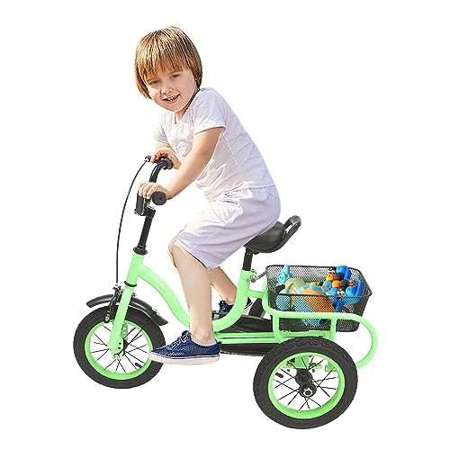 12 Zoll 3 Räder Dreirad Kinder Fahrräder Kinder Single Speed Dreirad Fahrrad Kinderfahrrad 3 Räder Fahrrad für Jungen/Mädchen, Hellgrünes von Tagowao