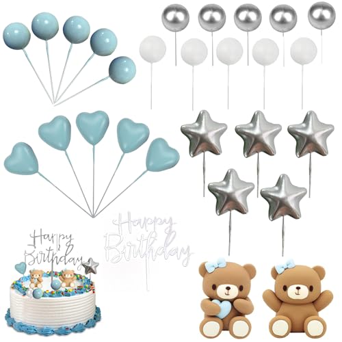 Taicols 28 Stück Tortendeko Kugeln, Teddybär Kuchen Deko, Deko Kugeln Torte, Baby Tortendeko, Happy Birthday Cake Topper DIY Tortendeko Hochzeit für Hochzeit Hochzeitstag Geburtstag Babypart (Blau) Taicols 28 Stück Tortendeko Kugeln, Teddybär Kuchen Deko, Deko Kugeln Torte, Baby Tortendeko, Happy Birthday Cake Topper DIY Tortendeko Hochzeit für Hochzeit Hochzeitstag Geburtstag Babypart (Blau) von Taicols