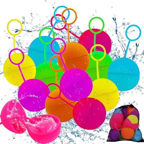 12 Stücke Wasserbomben Wiederverwendbar, Wasserbomben Selbstschließend, mit 1 Mesh Bag, Silikon Wasserbomben, Wasserballons, Geeignet für Kinder, Erwachsene, Strand, Poolparty, Wasserpark, Outdoor von TaimeiMao