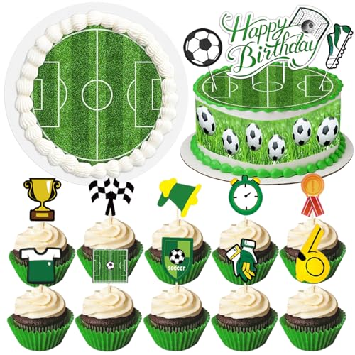 18 Stück Tortendeko Fussball Set,enthalten Essbare Tortenaufleger,Happy-birthday Cupcake Topper,12 Fußball Torte Topper und 4 Fußball Tortenband,Tortendeko Fussball,Fußball Geburtstag Deko 18 Stück Tortendeko Fussball Set,enthalten Essbare Tortenaufleger,Happy-birthday Cupcake Topper,12 Fußball Torte Topper und 4 Fußball Tortenband,Tortendeko Fussball,Fußball Geburtstag Deko von TaimeiMao