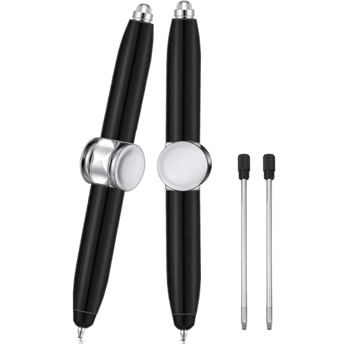 TaimeiMao 2 Stück Fidget Pen Mit Nachfüllung&Led-Licht Adhs Stift Fidget Stift Spinning Pen Lumino Fidget Spinner Stift Kugelschreiber Geschenkstift Zum Stressabbau Für Kinder Erwachsene (2 Schwarz) von TaimeiMao