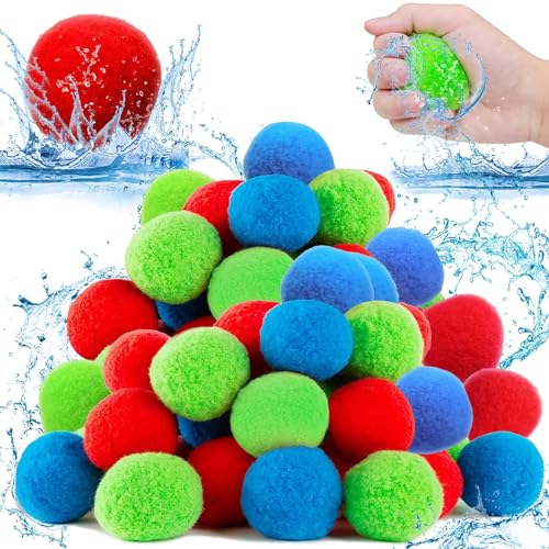 24 Stück Wasserbomben Wiederverwendbar,5cm Splash Bälle,Baumwoll Wasserbälle,Rot Blau Grün Wasserballons,Wasserspielzeug für Kinder im Sommer von TaimeiMao