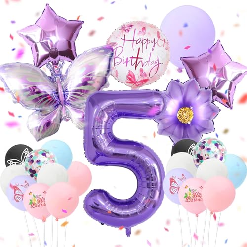 24 Stück lila schmetterlinge luftballons 5 Jahre geburtstagsdeko mädchen folienballon 5. Kindergeburtstag schmetterling Deko Happy Birthday Decorations Themenparty Dekoration von TaimeiMao