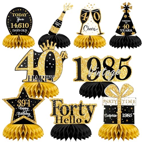 40. Geburtstag Tischdeko Schwarz Gold,9 Stück Bienenwaben Deko Tischaufsätze Set,40 Geburtstag Deko für Männer und Frauen,Tischdekoration für 40. jährige 40. von TaimeiMao