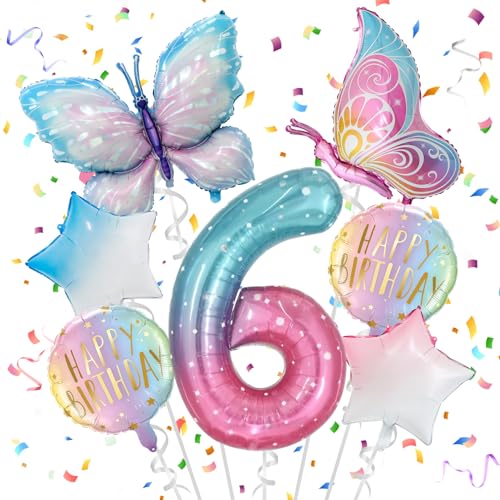 6 Jahre Schmetterling Geburtstag Deko, Schmetterling Folienballon 6 Jahre, Bunt Schmetterlinge Geburtstagsdeko, Geburtstagsdeko Rosa, für 6. Geburtstag Mädchen Deko 6 Jahre Schmetterling Geburtstag Deko, Schmetterling Folienballon 6 Jahre, Bunt Schmetterlinge Geburtstagsdeko, Geburtstagsdeko Rosa, für 6. Geburtstag Mädchen Deko von TaimeiMao