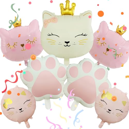 7 Stück Katzen Ballons Geburtstag Deko, Helium Luftballon Katz, Katzen Deko Luftballons, Folienballons Katzen, Katze Kindergeburtstag Party Deko, für Geburtstag, Babyshower, Hochzeit von TaimeiMao