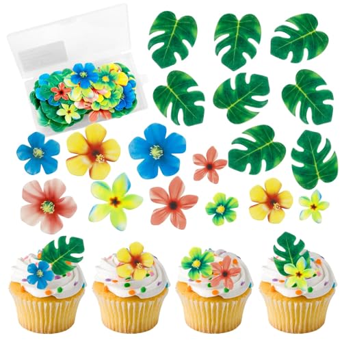 83 Stück Esspapier Tortendeko,48 Stück Essbare Blätter als für Cupcake Topper,Enthält 35 Stück Essbare Blumen von TaimeiMao