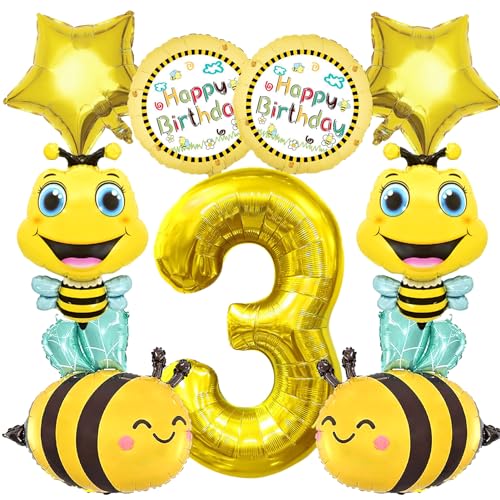 9 Stück 3 Jahre Biene Geburtstag Deko, 3. Mädchen Geburtstag, Biene Folienballon, Biene Geburtstagsdeko 3 Jahre, Bienen Luftballons Geburtstag, Luftballon 3. Geburtstag für Junge Mädchen von TaimeiMao
