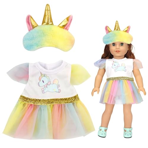 Buntes Einhorn Puppenkleidung Puppenkleider Mit Augenmaske Kleid Puppensachen Tutu Für 18" Puppen (40-45 cm) Geburtstagsgeschenk Für Mädchen von TaimeiMao