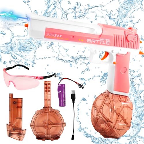 Elektrische Wasserpistole,Automatische Wasserpistole Große Kapazität mit Schutzbrille, Große Reichweite Wasserpistole Spielzeug Water Gun Sommer Draussen Pool Strand Party Langstrecken(Rosa) von TaimeiMao