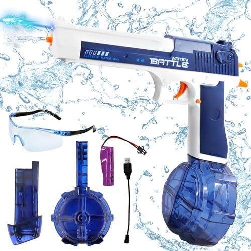 Elektrische Wasserpistole,Automatische Wasserpistole Große Kapazität mit Schutzbrille, Große Reichweite Wasserpistole Spielzeug Water Gun Sommer Draussen Pool Strand Party Langstrecken(blau) von TaimeiMao