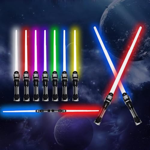 Laserschwert Kinder,2 Stück Lightsaber zum Zusammenstecken,RGB 7 Farbe Laserschwerter Ausziehbar,2 in 1 Lichtschwert Spielzeug mit Film Soundeffekt-Modus für Mitgebsel Cosplay Partys (A1) von TaimeiMao