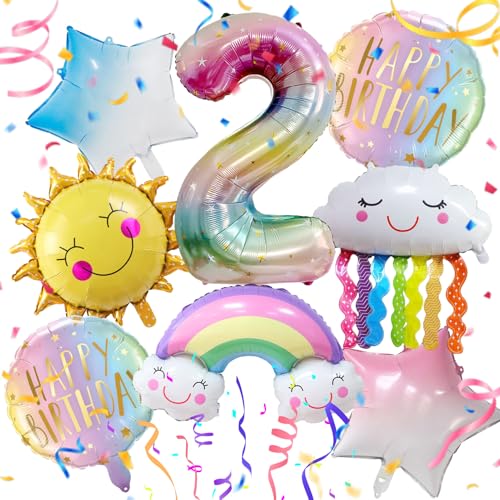 Regenbogen Geburtstagsdeko 2 Jahre 8 Stück, Helium Ballon Regenbogen 2, Luftballon RegenbOgen, RegenbogEn Party Kinder, Deko Geburtstag 2 Jahre Mädchen von TaimeiMao
