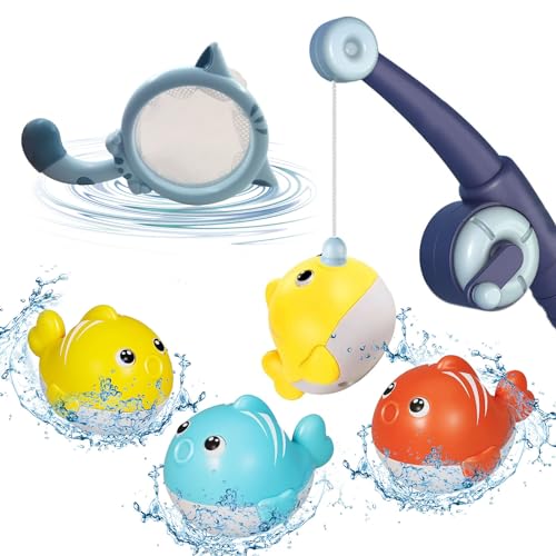 Badespielzeug 3 Stück, Badewannenspielzeug mit Fischernetz Angelstäbe und Badetier, Wasserspielzeug Kinder, Angelspiel Magnetisch, Badespielzeug Light Up Game, Pop It Fidget Spielzeug von TaimeiMao