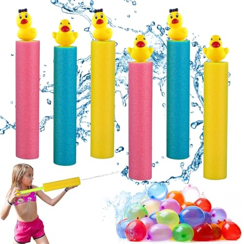 6 Stück Wasserpistole Schaumstoff mit 100 Wasserbomben, 33cm Wasserpistole Kinder, Kleine Wasserpistole Tiere, Bunte Wasserballons, Wasserspielzeug für den Sommer von TaimeiMao
