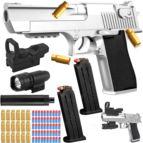 Spielzeug Pistole für Kinder, mit 50 Weich Kugeln,24 Patronenhülsen,Schalldämpfer,Taschenlampe, 2 Magazine,Wüstenadler,Schaumstoff-Blaster Spielzeug Pistole für Kinder, mit 50 Weich Kugeln,24 Patronenhülsen,Schalldämpfer,Taschenlampe, 2 Magazine,Wüstenadler,Schaumstoff-Blaster von TaimeiMao