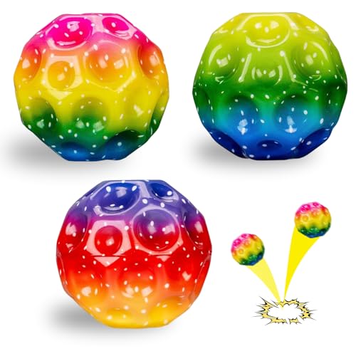 TaimeiMao 3 Stück Rainbow Astro Jump Ball Hohe Springender Gummi Moon Ball Galaxy Leicht Space Ball High Bouncing Ball Extreme Ball Spielzeuggeschenke für Kinder (Mehrfarbig) von TaimeiMao