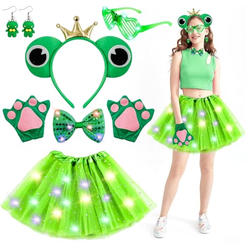 TaimeiMao Frosch Kostüm Set,Froschkönig Kostüm Erwachsene, Frosch Haarreif,Frosch Ohrringe,Herzbrille Herz,Fliege,Handschuhe, Damen Chiffon kurzen Rock,für Damen Mädchen Karnevals Kostüm TaimeiMao Frosch Kostüm Set,Froschkönig Kostüm Erwachsene, Frosch Haarreif,Frosch Ohrringe,Herzbrille Herz,Fliege,Handschuhe, Damen Chiffon kurzen Rock,für Damen Mädchen Karnevals Kostüm von TaimeiMao