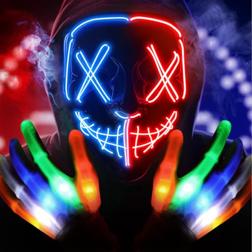 TaimeiMao Horror Halloween Maske LED,Halloween Kostüm Maske mit 6 Modi LED Glühhandschuhe,The Purge Maske Horror LED Scream Maske Ghostface Halloween Maske Für Kinder,Jugendliche,Erwachsene TaimeiMao Horror Halloween Maske LED,Halloween Kostüm Maske mit 6 Modi LED Glühhandschuhe,The Purge Maske Horror LED Scream Maske Ghostface Halloween Maske Für Kinder,Jugendliche,Erwachsene von TaimeiMao