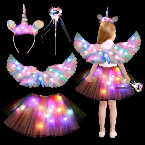 4 Stück Leuchtend Einhorn Kostüm Kinder Einhorn Prinzessin Kostüm Mädchen,mit 60cm Engelsflügel Feder Heiligenschein Einhorn Haarreif Zauberstab LED Tutu Tüllrock,Halloween faschingskostüme kinder 4 Stück Leuchtend Einhorn Kostüm Kinder Einhorn Prinzessin Kostüm Mädchen,mit 60cm Engelsflügel Feder Heiligenschein Einhorn Haarreif Zauberstab LED Tutu Tüllrock,Halloween faschingskostüme kinder von TaimeiMao