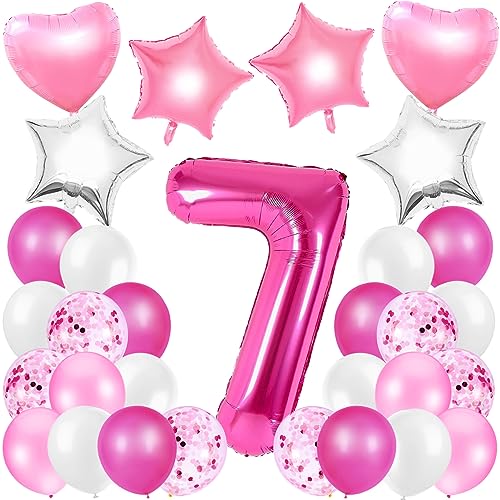 TaimeiMao Luftballon 7. Geburtstag Rosa,Geburtstagsdeko Mädchen Pink Zahl 7.,Geburtstag Mädchen Folienballon,Folienzahlen Ballons 7,Mädchen Happy Birthday Deko von TaimeiMao
